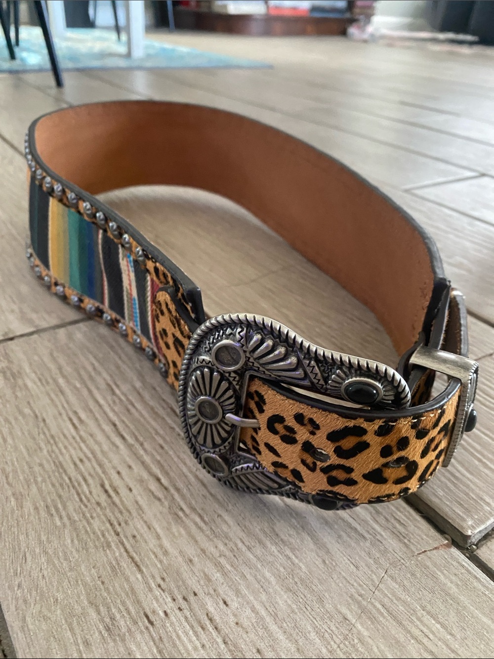 Leopard Print Western Buckle Women’s Belt with Multicolor Inset